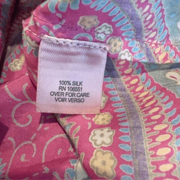 Calypso St. Barth 100% Silk Paisley Print Blouse Pink Purple Light Size Medium - Picture 5 of 9